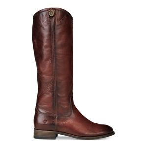 FRYE Womens Cognac Brown Embossed Logo Padded Melissa Leather Riding Boots